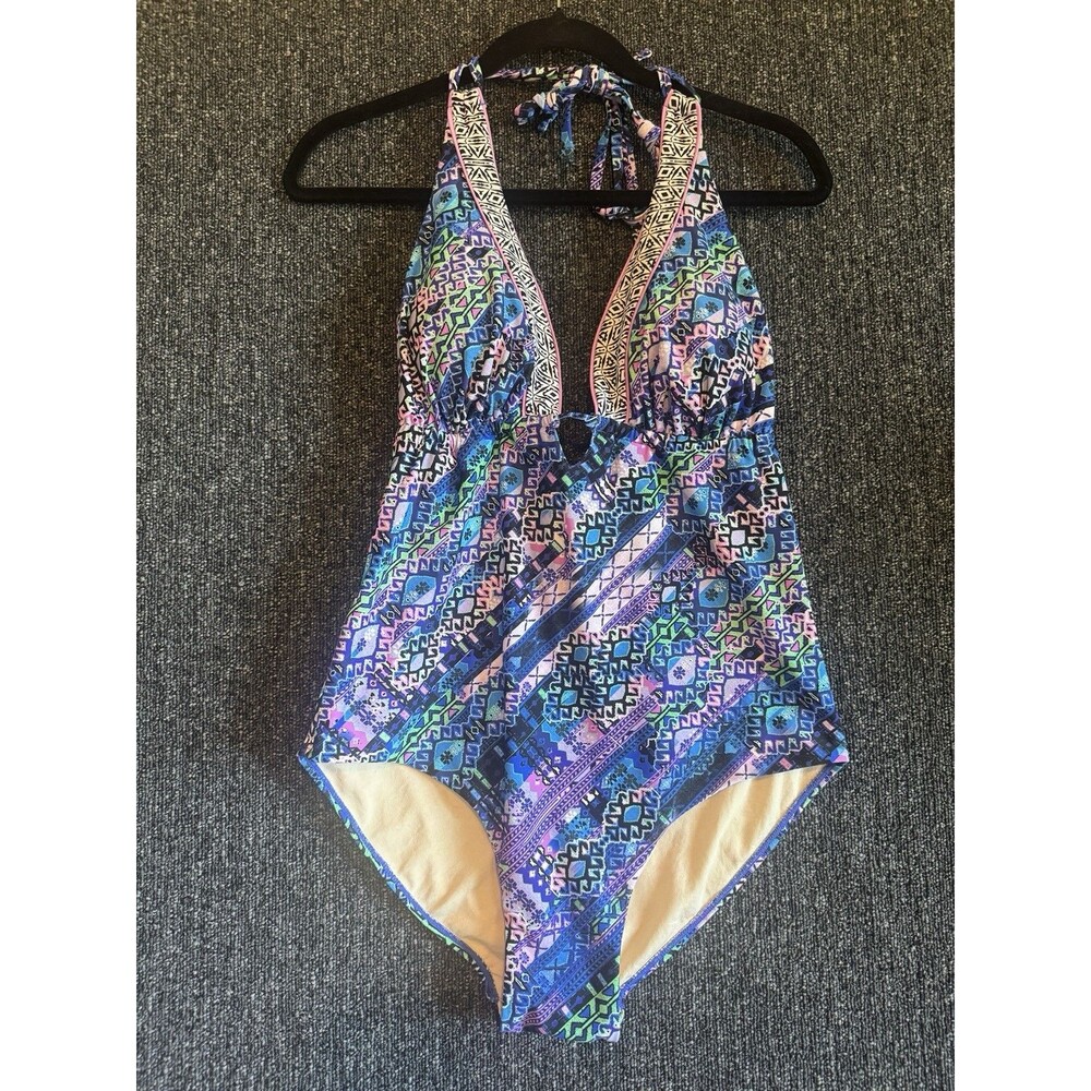 Swimsuits For All One Piece Swimsuit Sz 12 Women’s Multicolor Geometric Halter